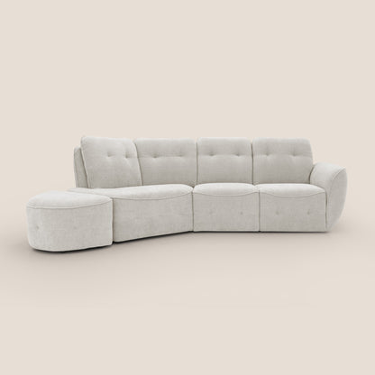 Cerbero divano angolare con pouf mobile in morbido bouclé impermeabile T07 bianco
