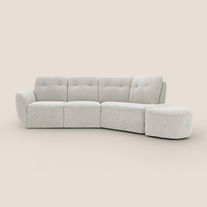 Cerbero divano angolare con pouf mobile in morbido bouclé impermeabile T07 bianco
