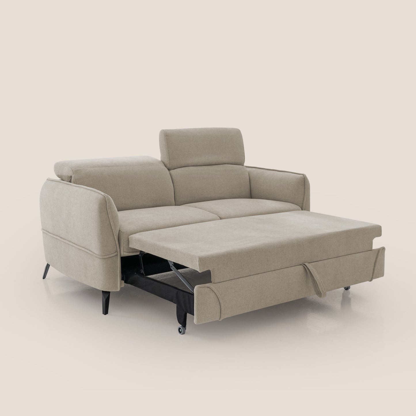 Bloom Divano con poggiapiedi estraibile piedini alti e poggiatesta reclinabili in tessuto bouclé impermeabile T07 beige