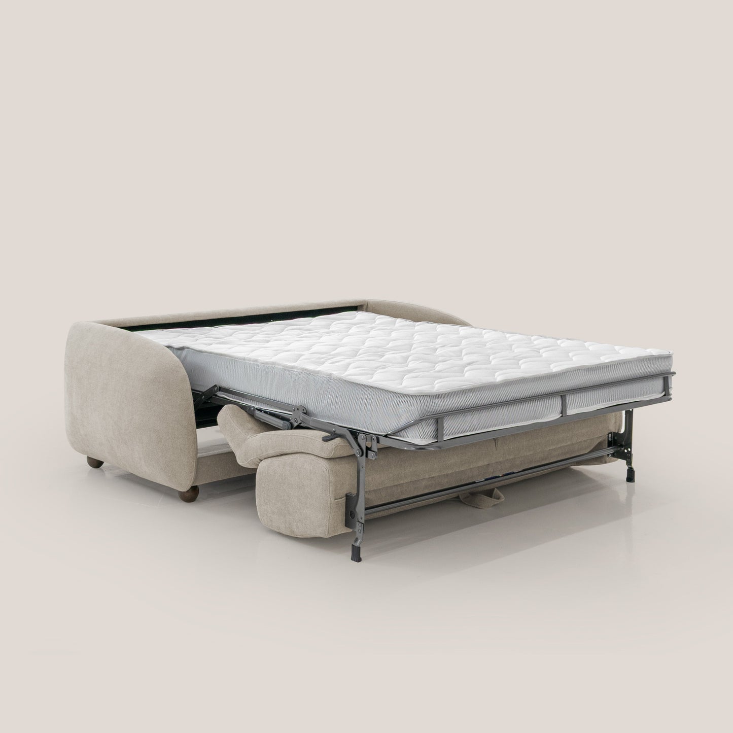 Giglio divano letto scandinavo japandi con materasso H18 cm in tessuto Bouclé impermeabile T07 beige