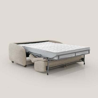 Giglio divano letto scandinavo japandi con materasso H18 cm in tessuto Bouclé impermeabile T07 beige