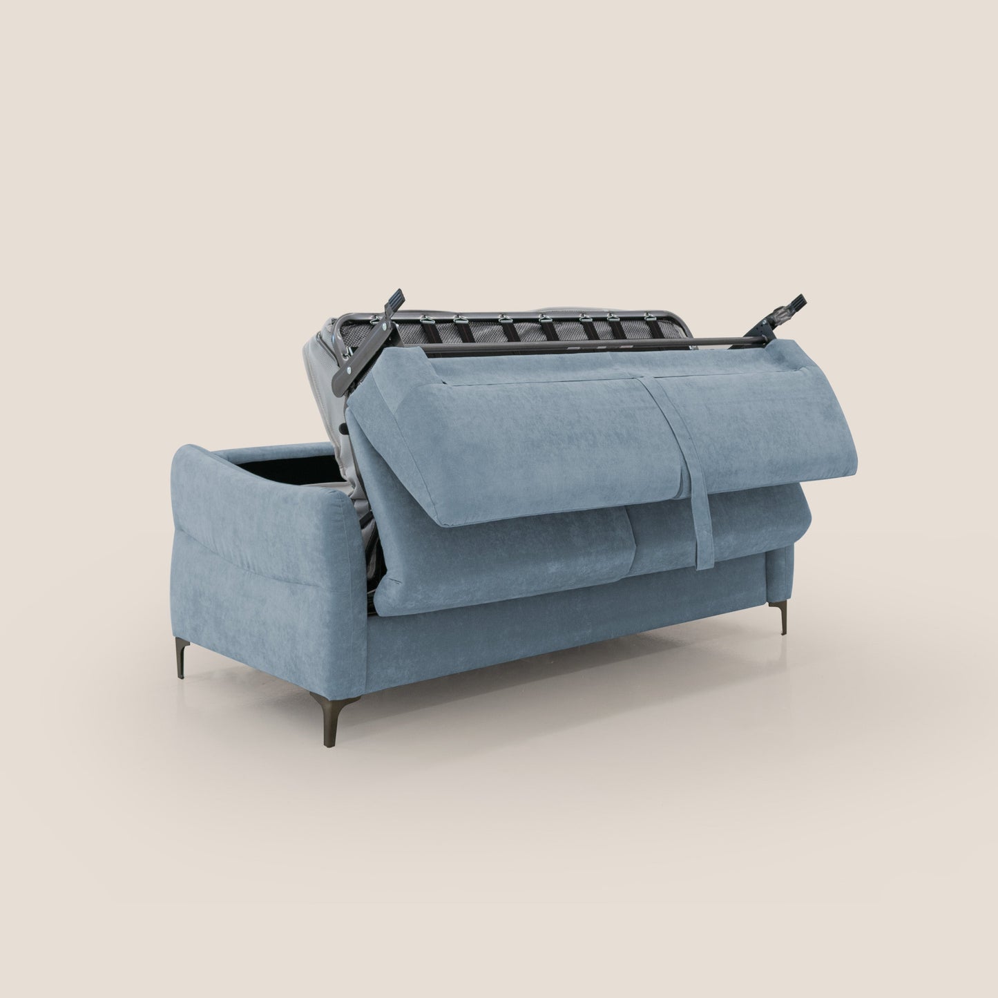 Dalia divano letto con materasso H18 cm e piedi alti in raffinato tessuto smacchiabile T17 carta da zucchero