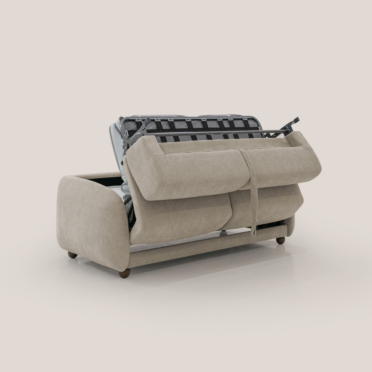 Giglio divano letto scandinavo japandi con materasso H18 cm in tessuto Bouclé impermeabile T07 beige