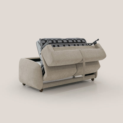 Giglio divano letto scandinavo japandi con materasso H18 cm in tessuto Bouclé impermeabile T07 beige