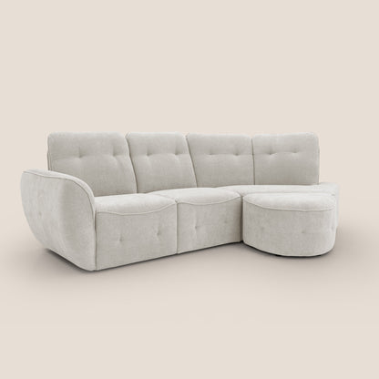 Cerbero divano angolare con pouf mobile in morbido bouclé impermeabile T07 bianco