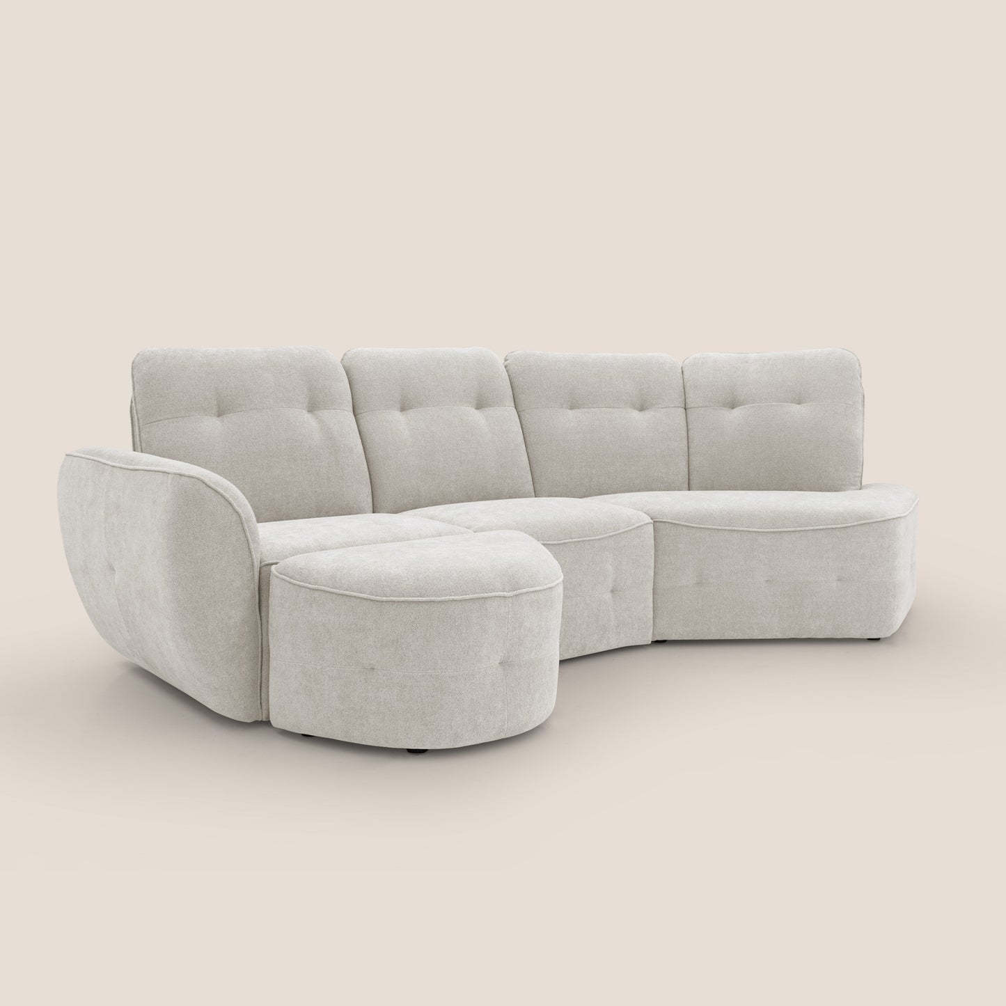 Cerbero divano angolare con pouf mobile in morbido bouclé impermeabile T07 bianco