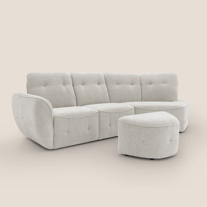Cerbero divano angolare con pouf mobile in morbido bouclé impermeabile T07 bianco