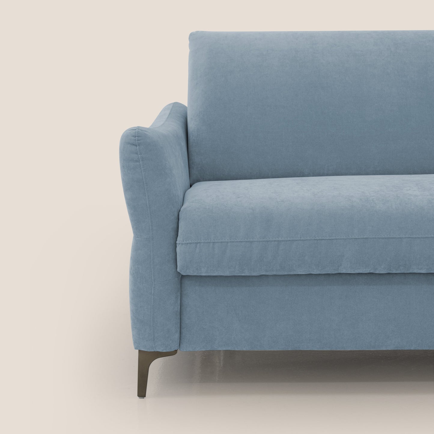 Dalia divano letto con materasso H18 cm e piedi alti in raffinato tessuto smacchiabile T17 carta da zucchero