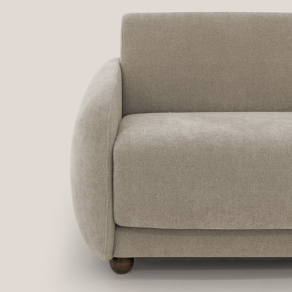 Giglio divano letto scandinavo japandi con materasso H18 cm in tessuto Bouclé impermeabile T07 beige
