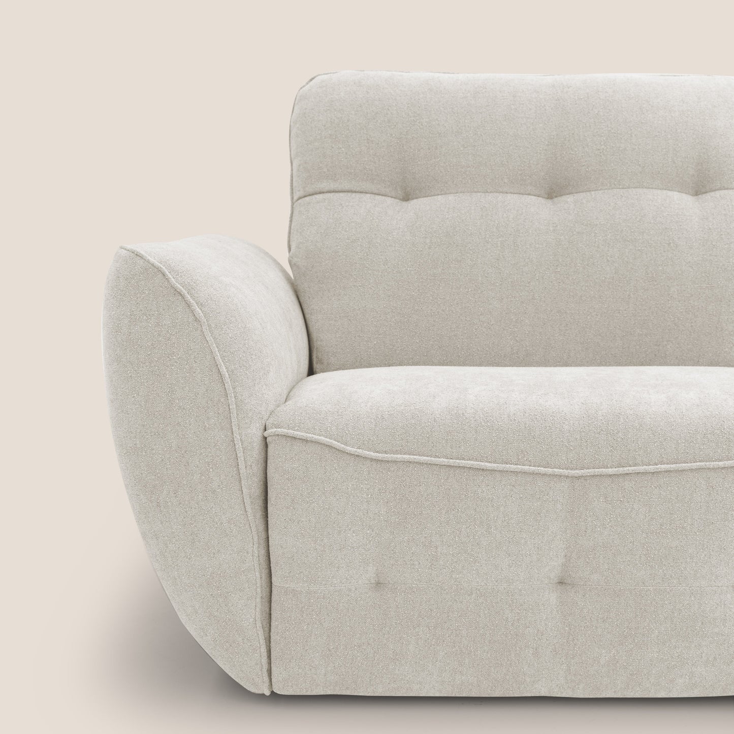 Cerbero divano angolare con pouf mobile in morbido bouclé impermeabile T07 bianco