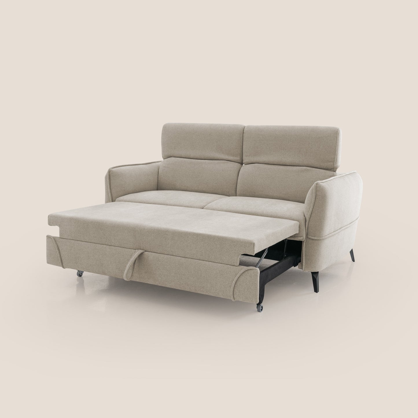 Bloom Divano con poggiapiedi estraibile piedini alti e poggiatesta reclinabili in tessuto bouclé impermeabile T07 beige