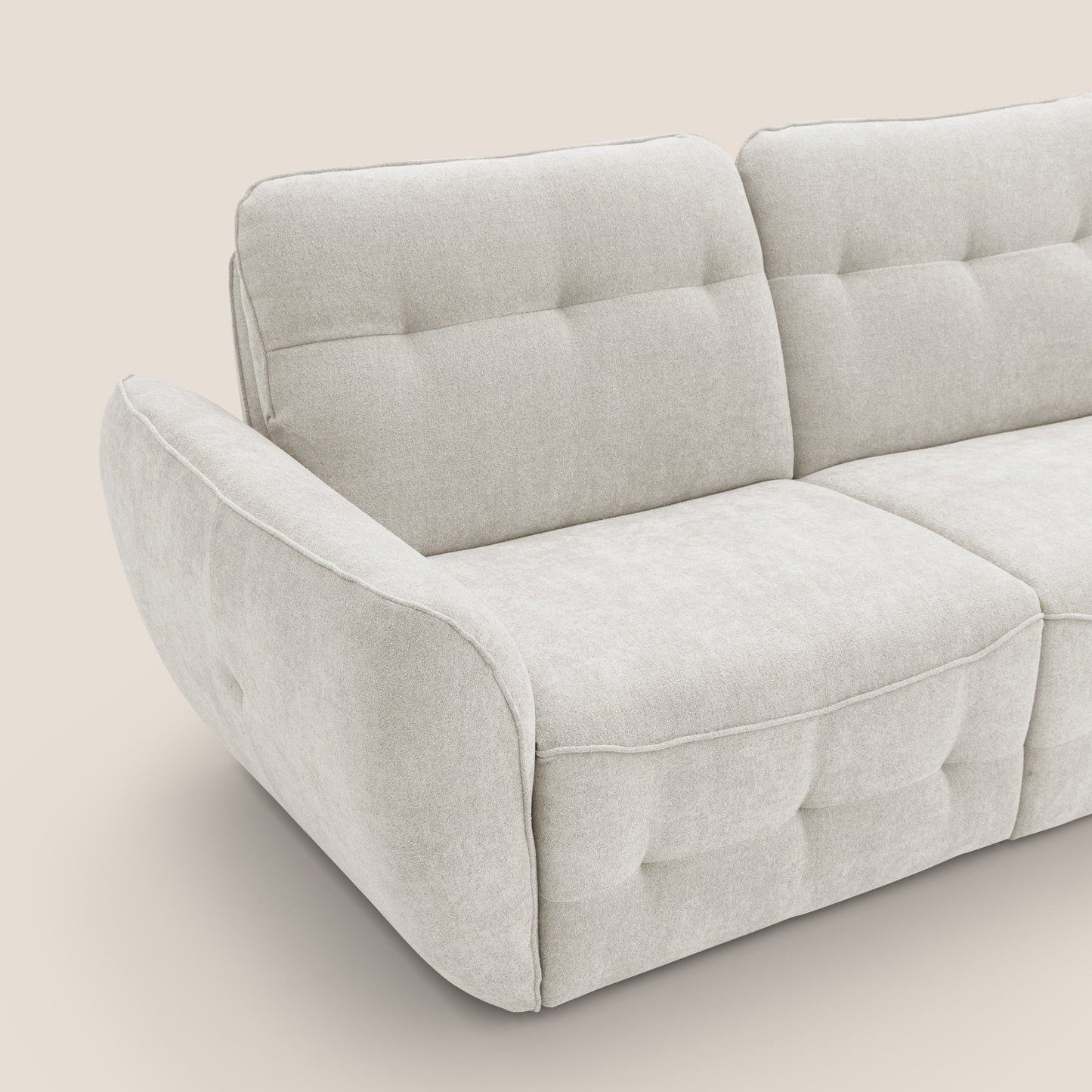 Cerbero divano angolare con pouf mobile in morbido bouclé impermeabile T07 bianco