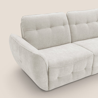 Cerbero divano angolare con pouf mobile in morbido bouclé impermeabile T07 bianco