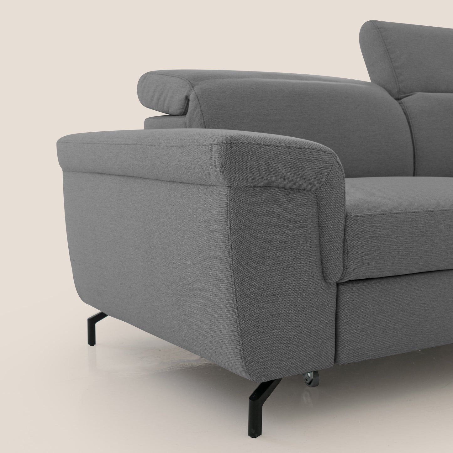 Aisha Divano con poggiapiedi estraibile piedini alti e poggiatesta reclinabili in tessuto Smacchiabile T05 antracite
