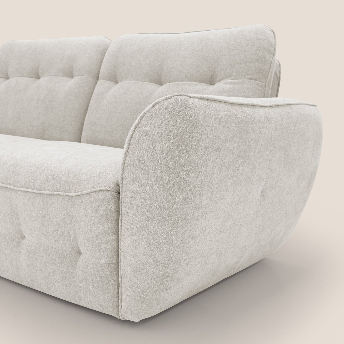 Cerbero divano angolare con pouf mobile in morbido bouclé impermeabile T07 bianco