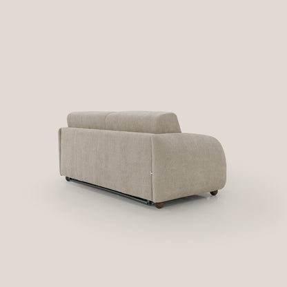 Giglio divano letto scandinavo japandi con materasso H18 cm in tessuto Bouclé impermeabile T07 beige
