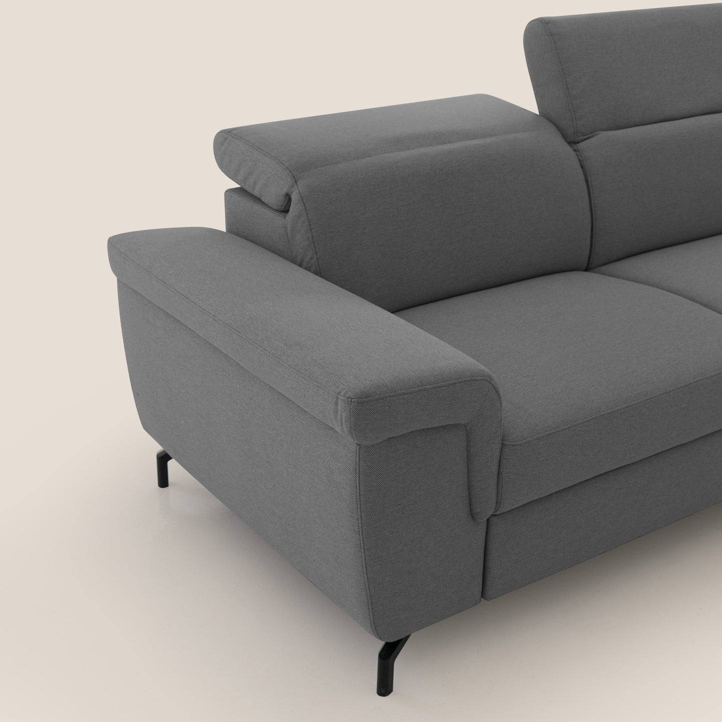 Aisha Divano con poggiapiedi estraibile piedini alti e poggiatesta reclinabili in tessuto Smacchiabile T05 antracite