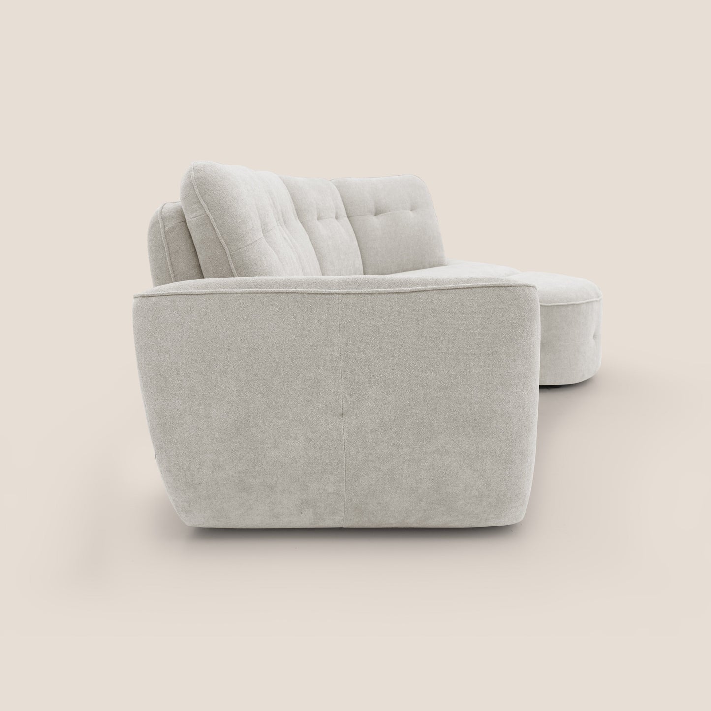 Cerbero divano angolare con pouf mobile in morbido bouclé impermeabile T07 bianco
