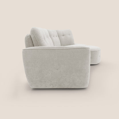 Cerbero divano angolare con pouf mobile in morbido bouclé impermeabile T07 bianco