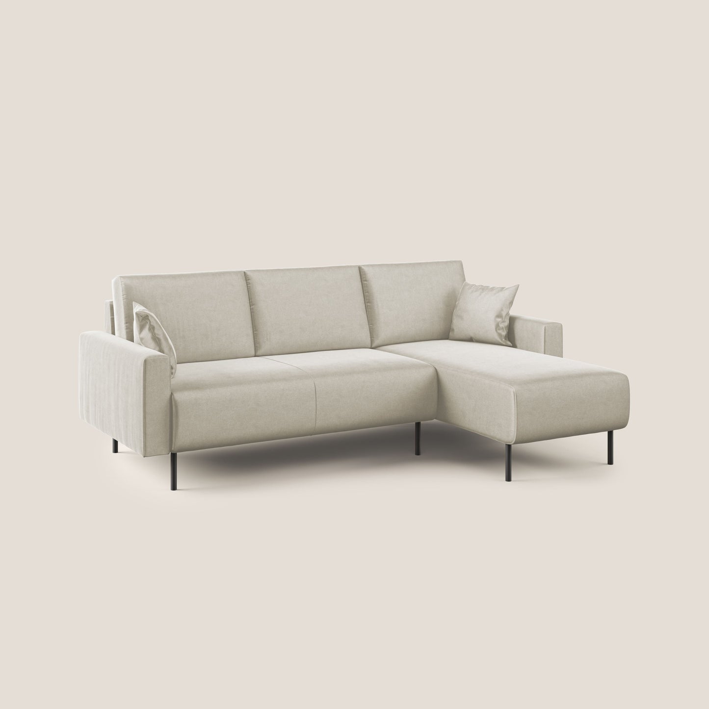 Arthur divano moderno angolare in velluto morbido impermeabile T01 panna