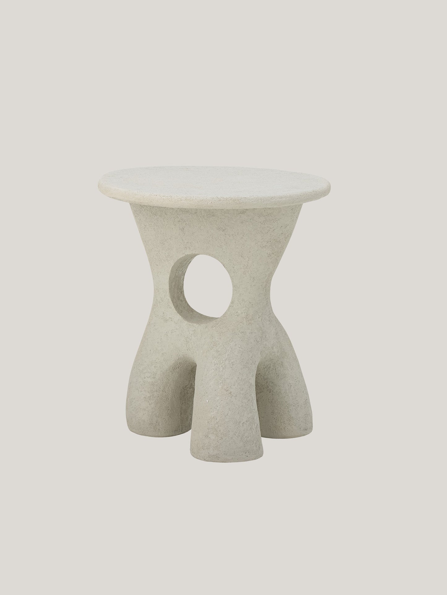 Amiee tavolino scultoreo tondo dalla forma organica in poliresina bianco