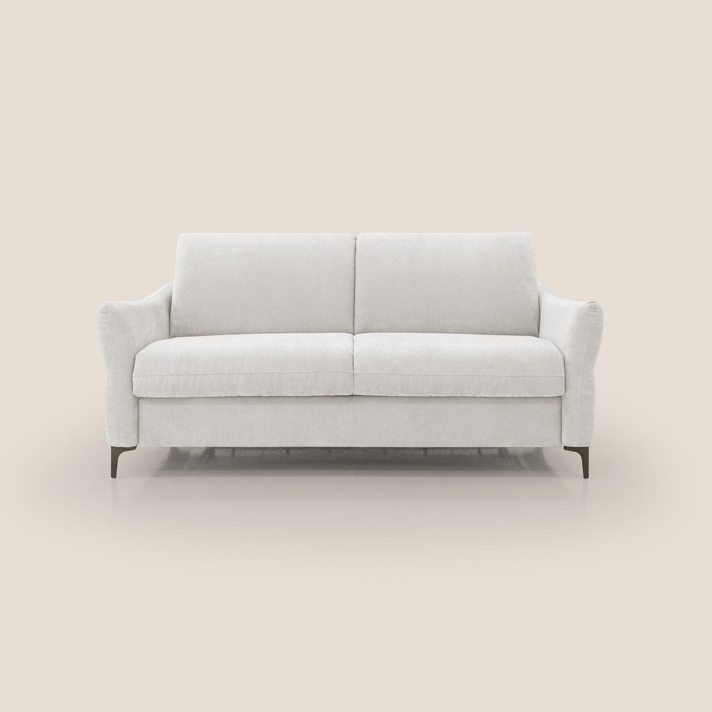 Dalia divano letto con materasso H18 cm e piedi alti in raffinato tessuto smacchiabile T17 bianco