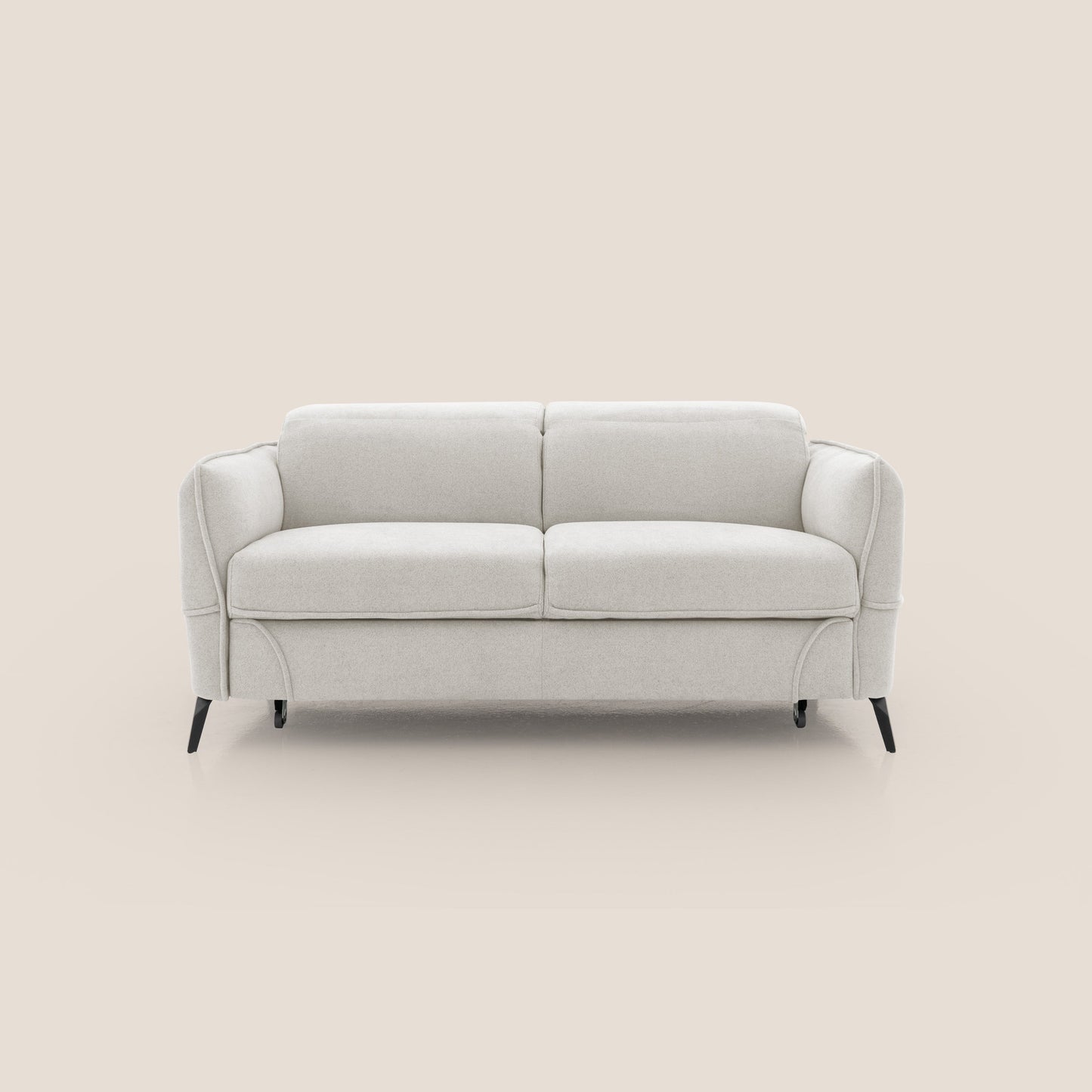 Bloom Divano con poggiapiedi estraibile piedini alti e poggiatesta reclinabili in tessuto bouclé impermeabile T07 bianco