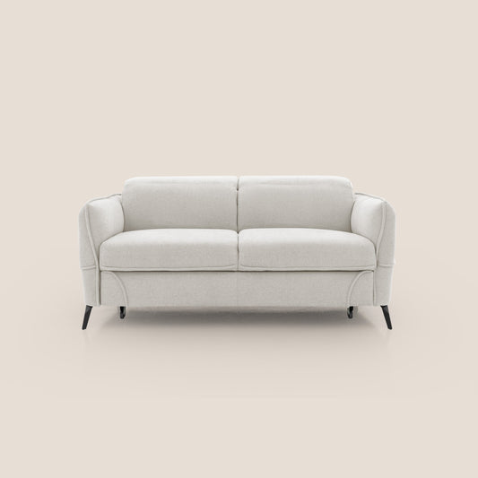 Bloom Divano con poggiapiedi estraibile piedini alti e poggiatesta reclinabili in tessuto bouclé impermeabile T07 bianco