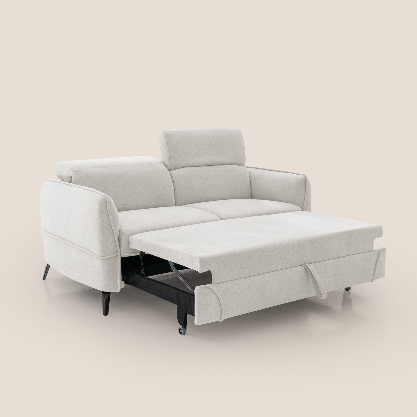 Bloom Divano con poggiapiedi estraibile piedini alti e poggiatesta reclinabili in tessuto bouclé impermeabile T07 bianco