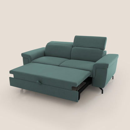 Aisha Divano con poggiapiedi estraibile piedini alti e poggiatesta reclinabili in tessuto Smacchiabile T05 verde