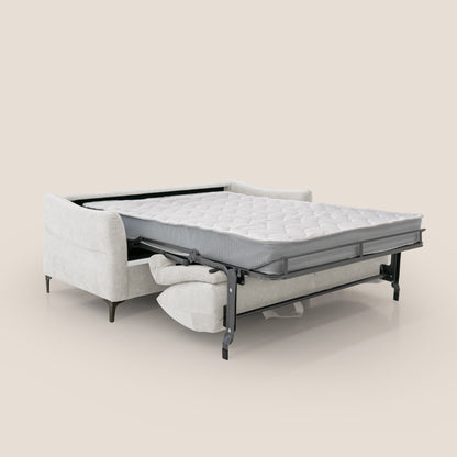 Dalia divano letto con materasso H18 cm e piedi alti in raffinato tessuto smacchiabile T17 bianco