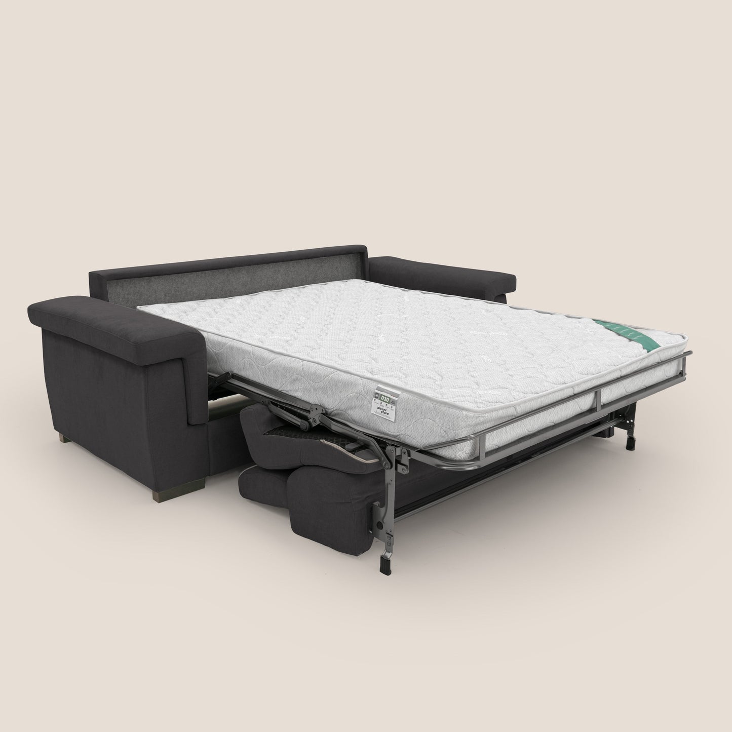 Bjorn divano letto sfoderabile con materasso H18 cm e poggiatesta reclinabili in tessuto impermeabile T02 nero