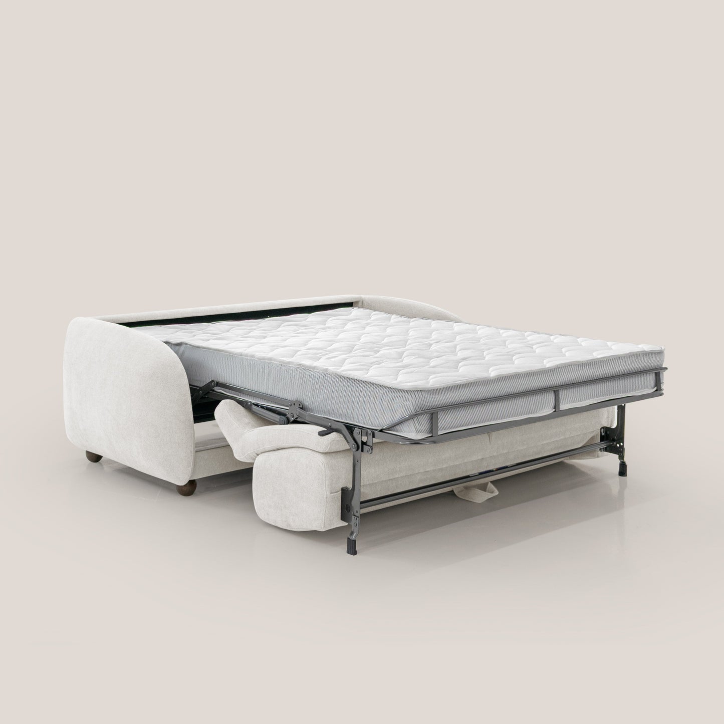 Giglio divano letto scandinavo japandi con materasso H18 cm in tessuto Bouclé impermeabile T07 bianco