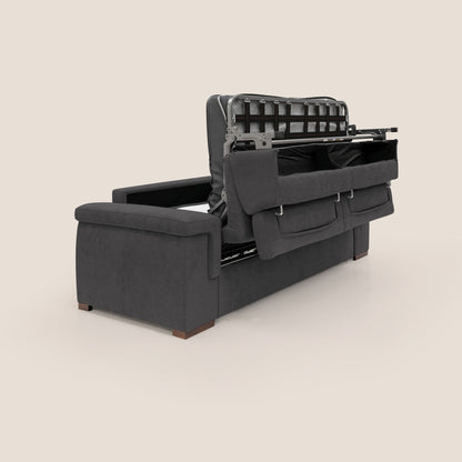Giunone divano letto con materasso alto 18 cm e poggiatesta reclinabili in tessuto impermeabile T02 nero 