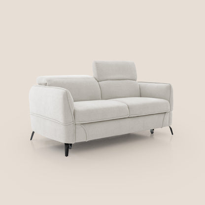 Bloom Divano con poggiapiedi estraibile piedini alti e poggiatesta reclinabili in tessuto bouclé impermeabile T07 bianco