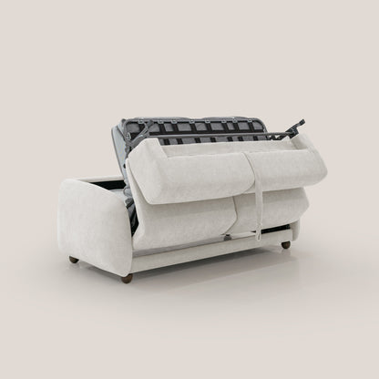 Giglio divano letto scandinavo japandi con materasso H18 cm in tessuto Bouclé impermeabile T07 bianco