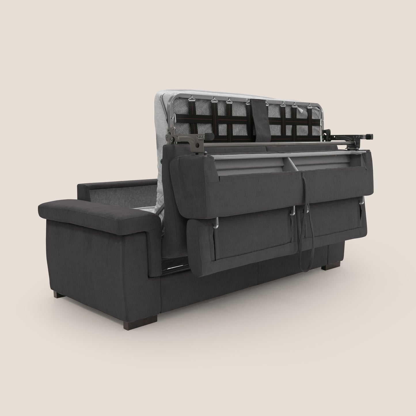 Bjorn divano letto sfoderabile con materasso H18 cm e poggiatesta reclinabili in tessuto impermeabile T02 nero