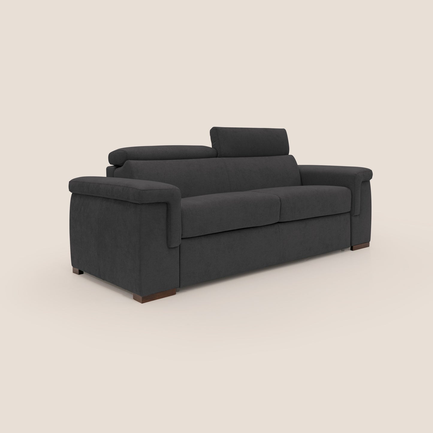 Giunone divano letto con materasso alto 18 cm e poggiatesta reclinabili in tessuto impermeabile T02 nero 