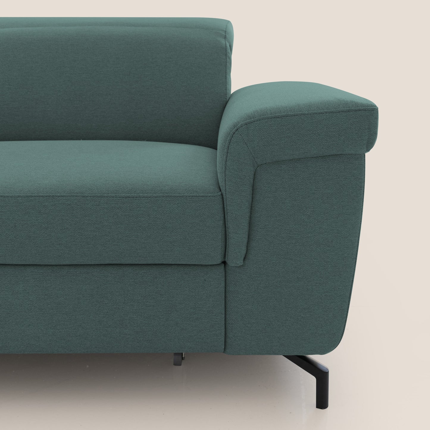 Aisha Divano con poggiapiedi estraibile piedini alti e poggiatesta reclinabili in tessuto Smacchiabile T05 verde