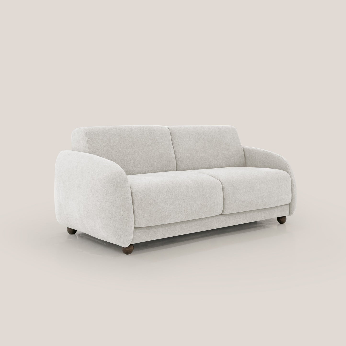 Giglio divano letto scandinavo japandi con materasso H18 cm in tessuto Bouclé impermeabile T07 bianco