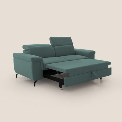 Aisha Divano con poggiapiedi estraibile piedini alti e poggiatesta reclinabili in tessuto Smacchiabile T05 verde