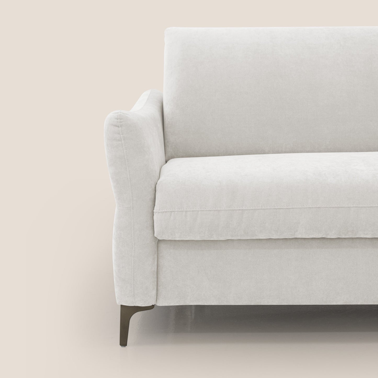 Dalia divano letto con materasso H18 cm e piedi alti in raffinato tessuto smacchiabile T17 bianco