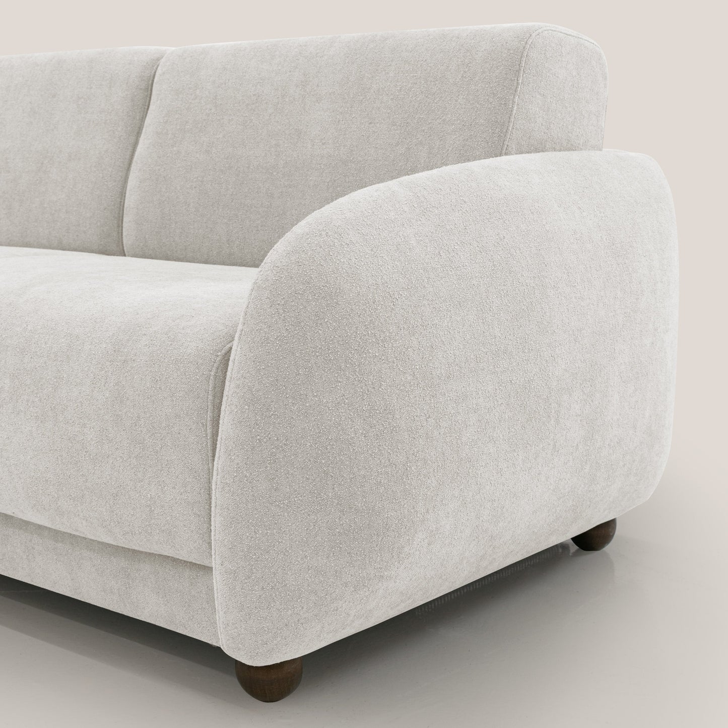 Giglio divano letto scandinavo japandi con materasso H18 cm in tessuto Bouclé impermeabile T07 bianco