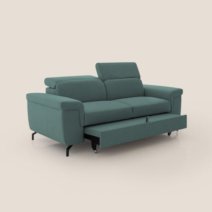 Aisha Divano con poggiapiedi estraibile piedini alti e poggiatesta reclinabili in tessuto Smacchiabile T05 verde