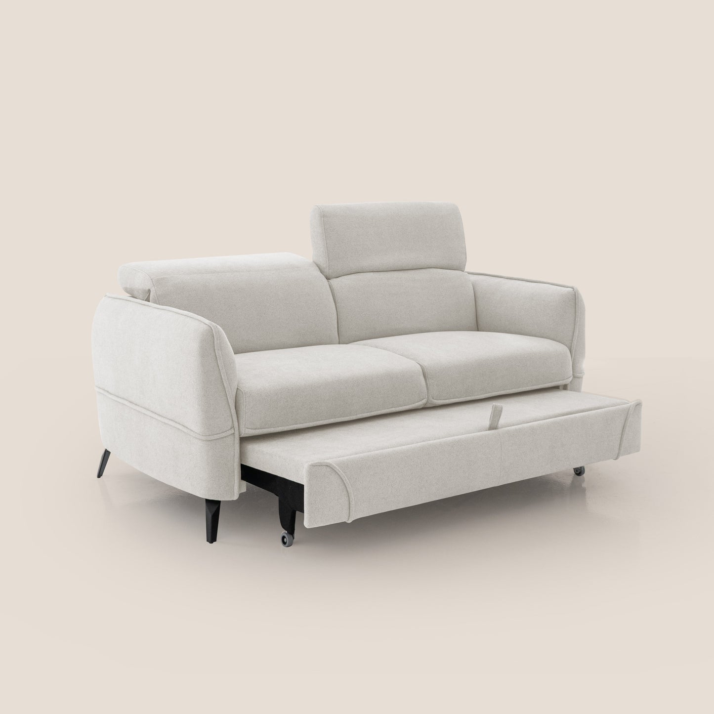 Bloom Divano con poggiapiedi estraibile piedini alti e poggiatesta reclinabili in tessuto bouclé impermeabile T07 bianco