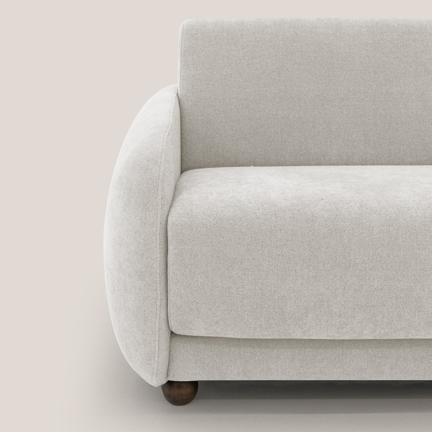 Giglio divano letto scandinavo japandi con materasso H18 cm in tessuto Bouclé impermeabile T07 bianco