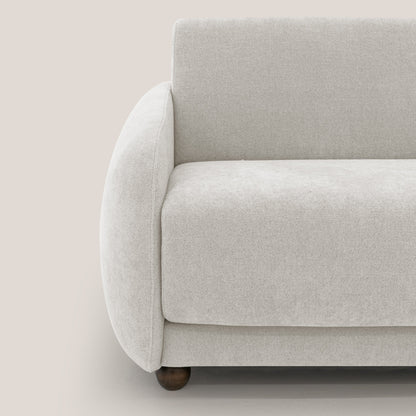 Giglio divano letto scandinavo japandi con materasso H18 cm in tessuto Bouclé impermeabile T07 bianco