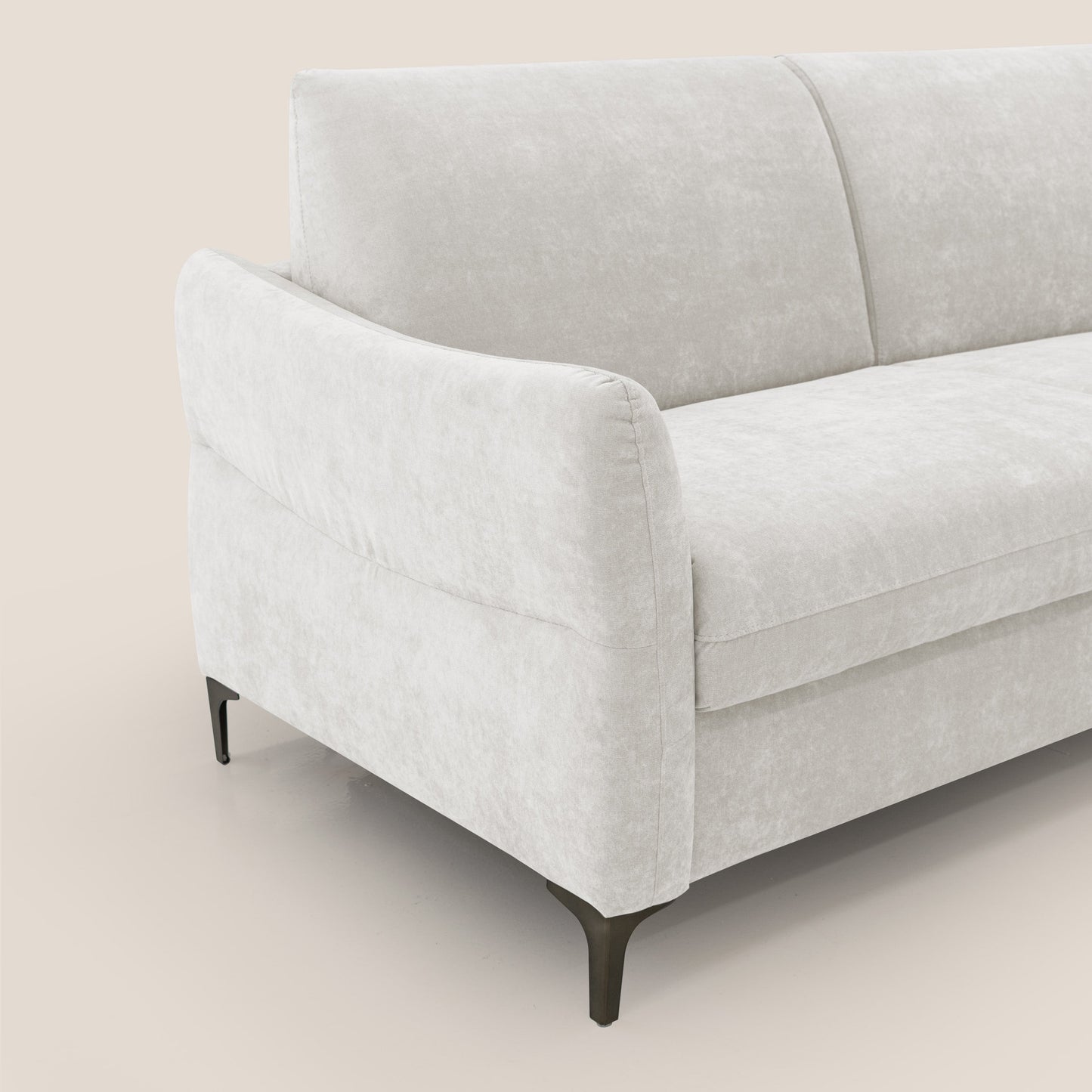 Dalia divano letto con materasso H18 cm e piedi alti in raffinato tessuto smacchiabile T17 bianco