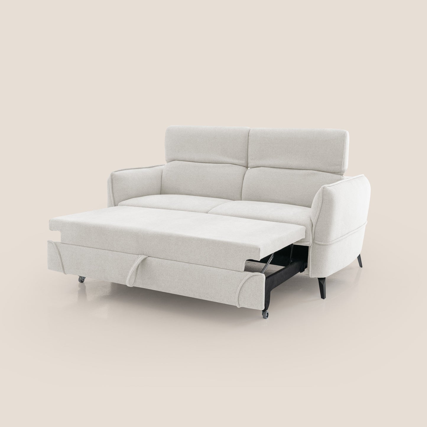 Bloom Divano con poggiapiedi estraibile piedini alti e poggiatesta reclinabili in tessuto bouclé impermeabile T07 bianco