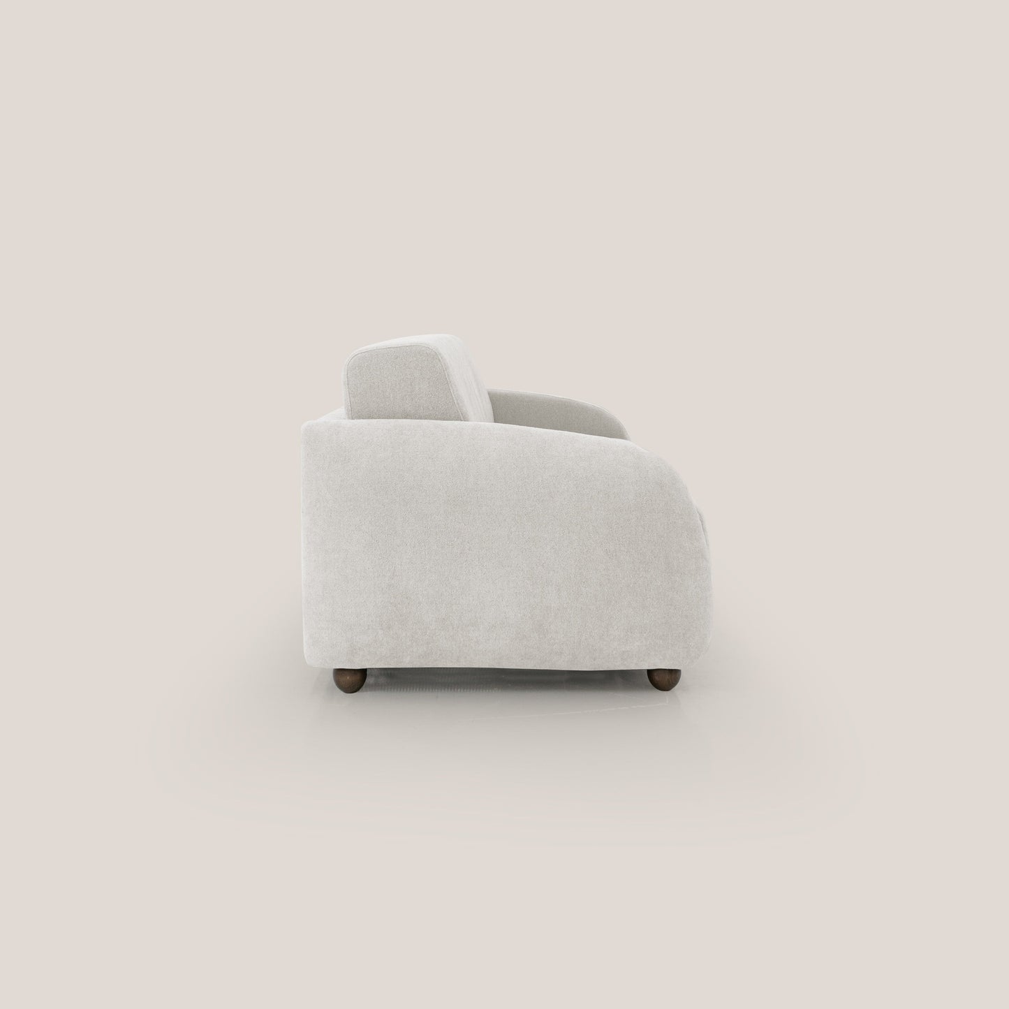 Giglio divano letto scandinavo japandi con materasso H18 cm in tessuto Bouclé impermeabile T07 bianco